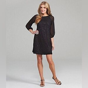 Adrianna Papell Black Sheath Dress with Bishop Sleeves